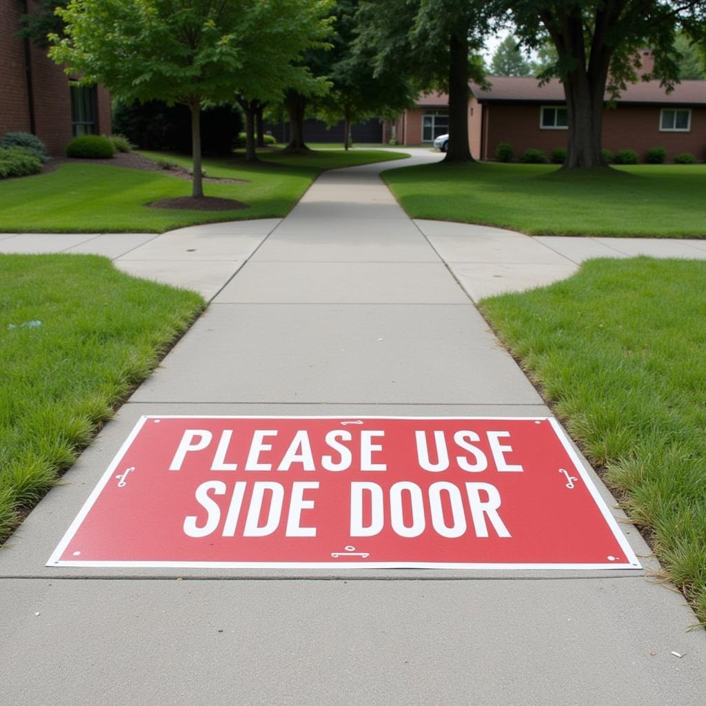 Strategic placement of a "Please Use Side Door" sign