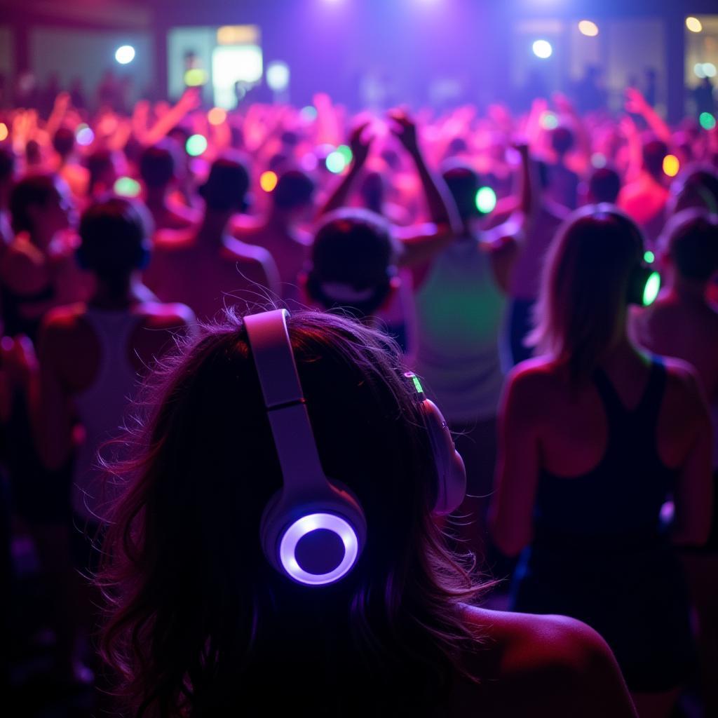 People dancing at a Silent Party in Tampa with wireless headphones