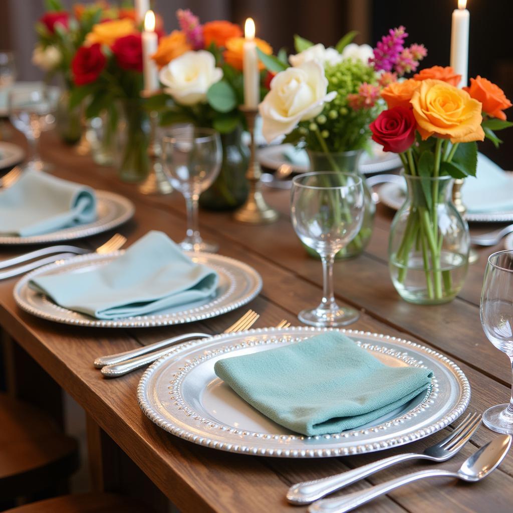 Silver Plastic Chargers on a Table Setting