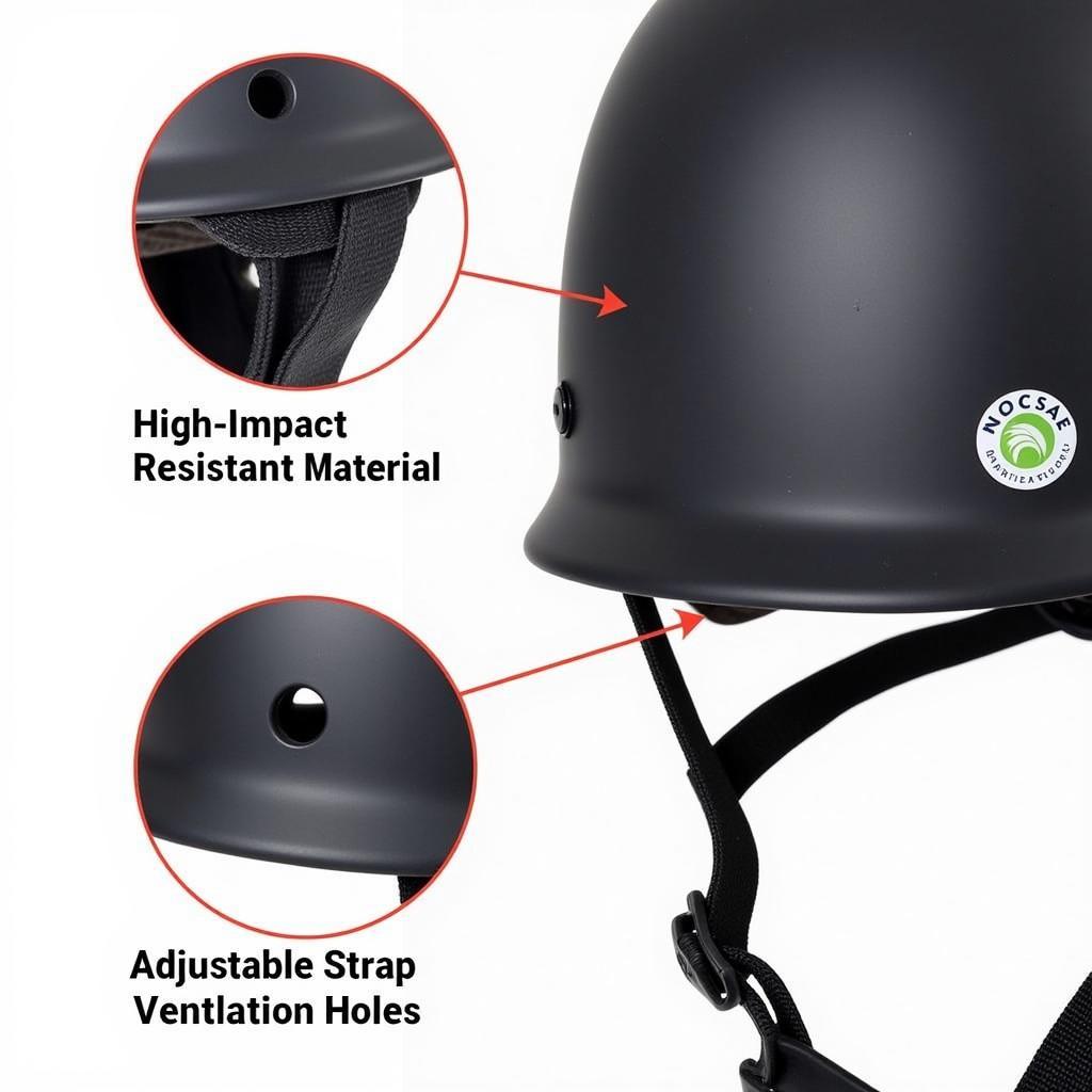 Close-up of single ear flap helmet features