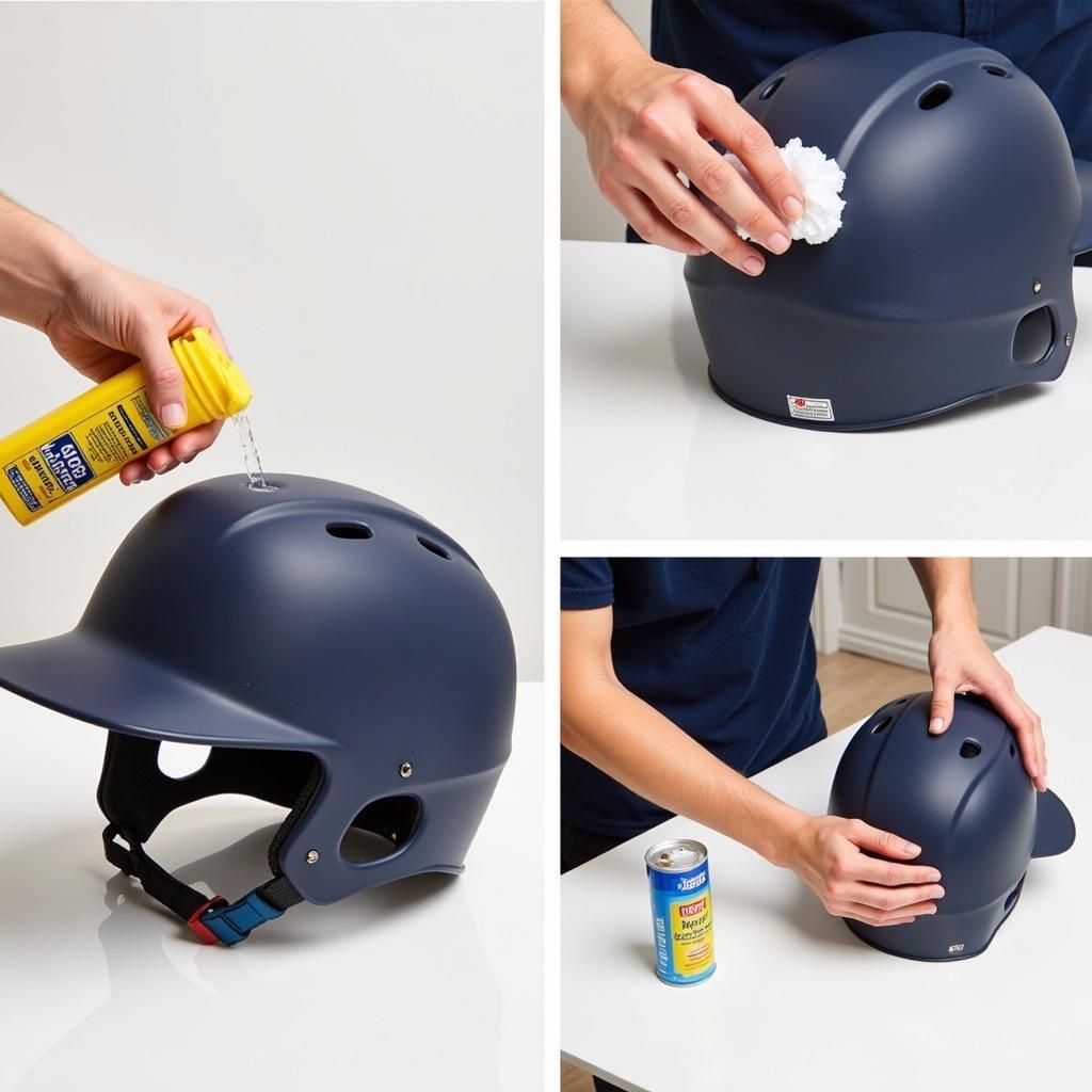 Cleaning a single ear flap baseball helmet