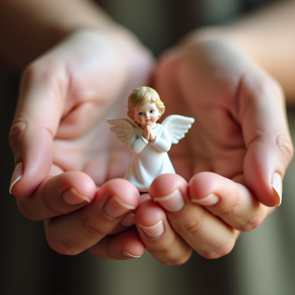 Small angel figurine held in a hand