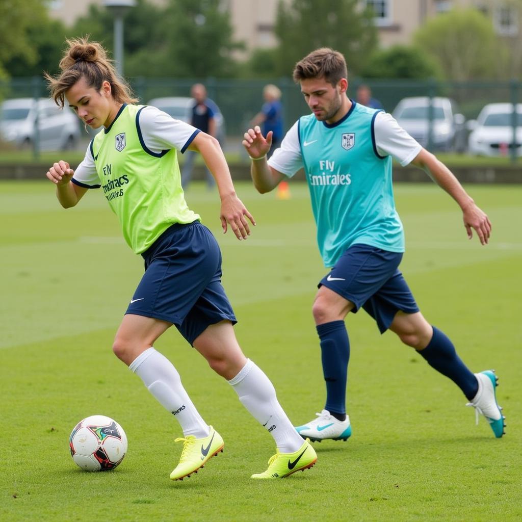 Footballers Practicing Soft Dine Passing Drills