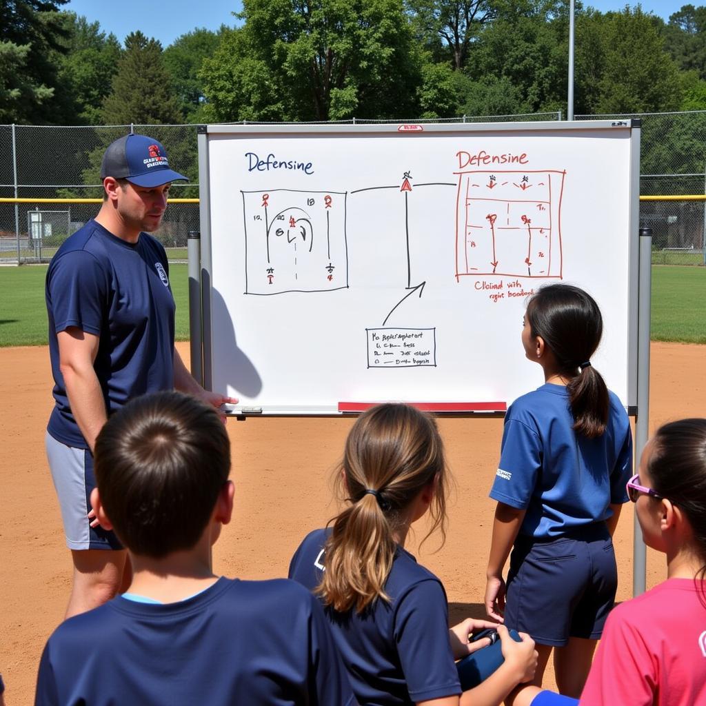 Softball camp game strategy session on Long Island