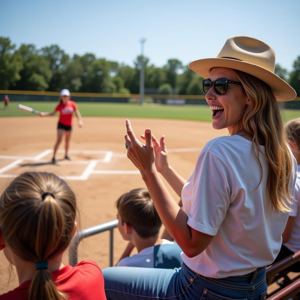 Softball Mom Cheering on Her Daughter During a Game