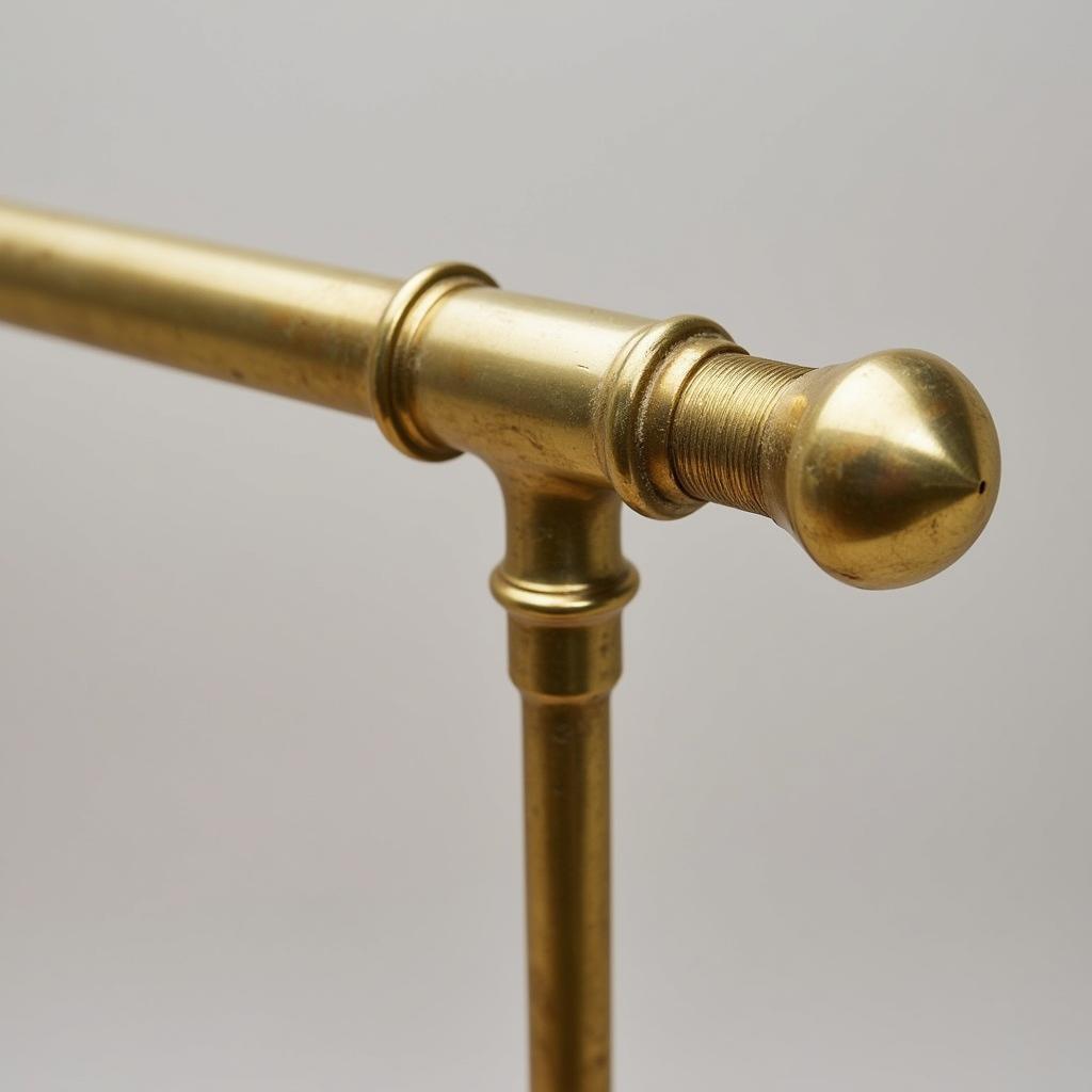 Close-up of a solid brass clothes rod showcasing its finish and detailing