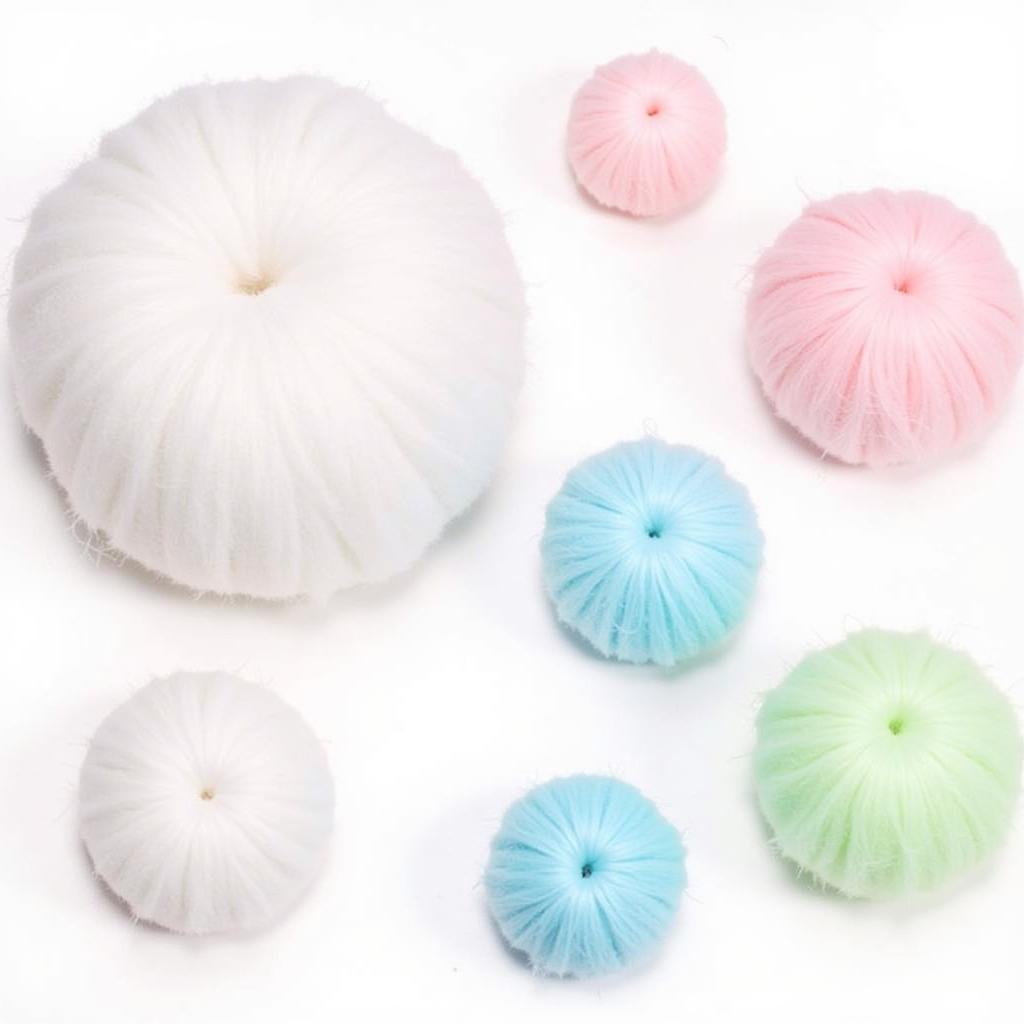 Various sizes and colors of spun cotton balls