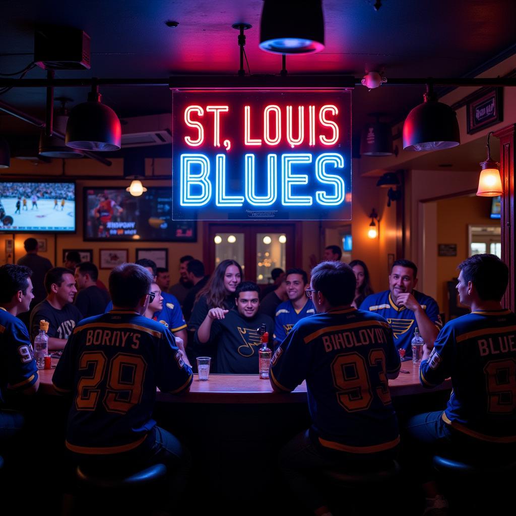 St. Louis Blues Neon Sign in a Bar Setting