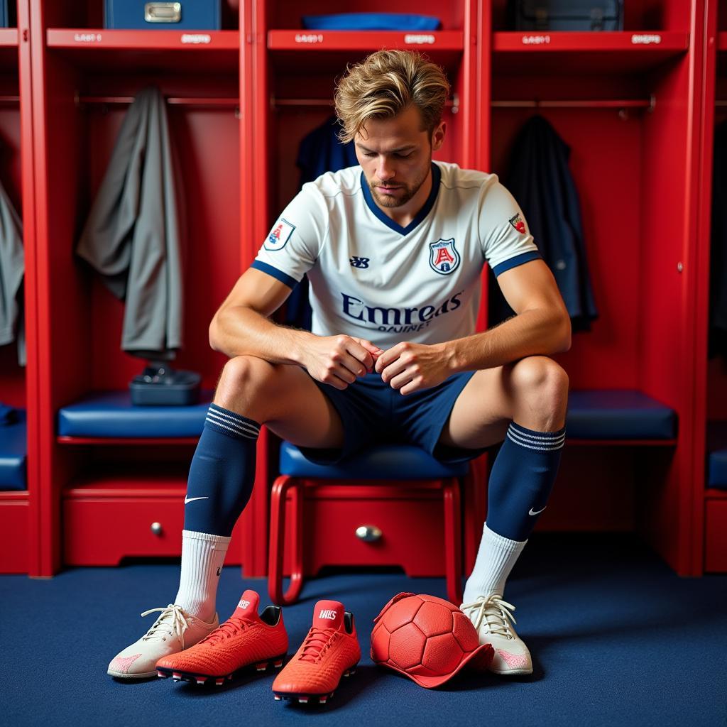 Frenkie de Jong organizing his stadium locker