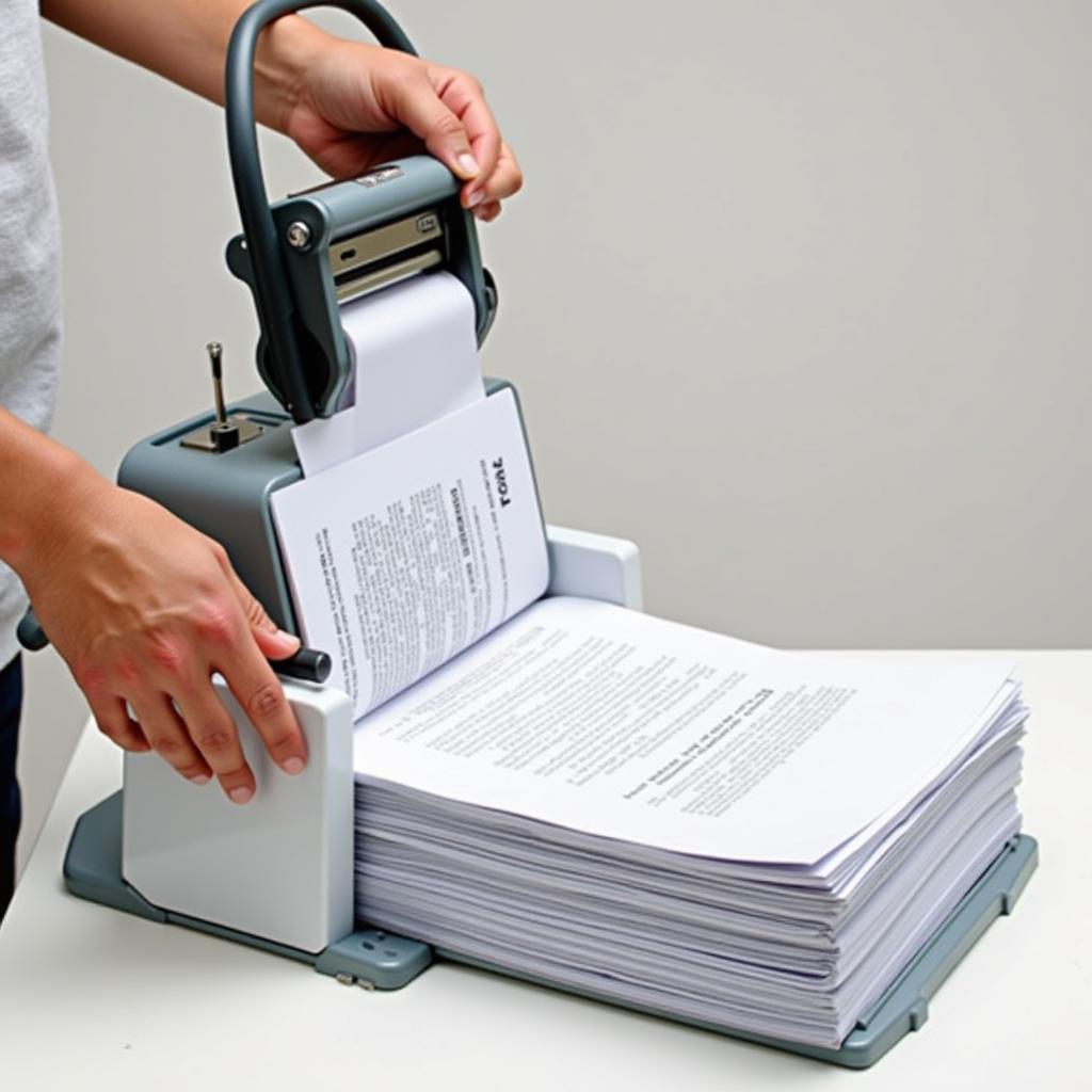 Stand Up Stapler Stapling a Thick Stack of Papers