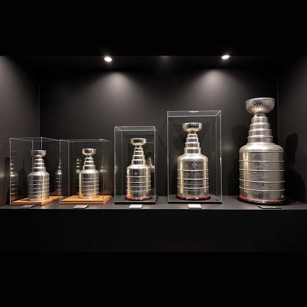 Various Stanley Cup Replicas on Display