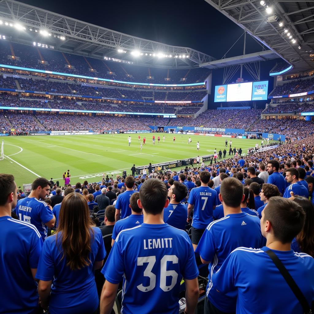 Stat Blue-Clad Football Fans Cheering in the Stadium