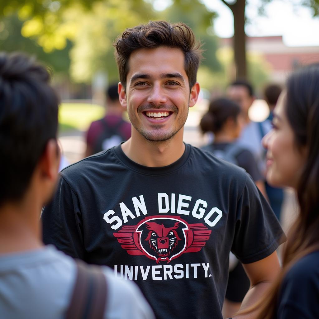 Student Wearing SDSU Shirt on Campus