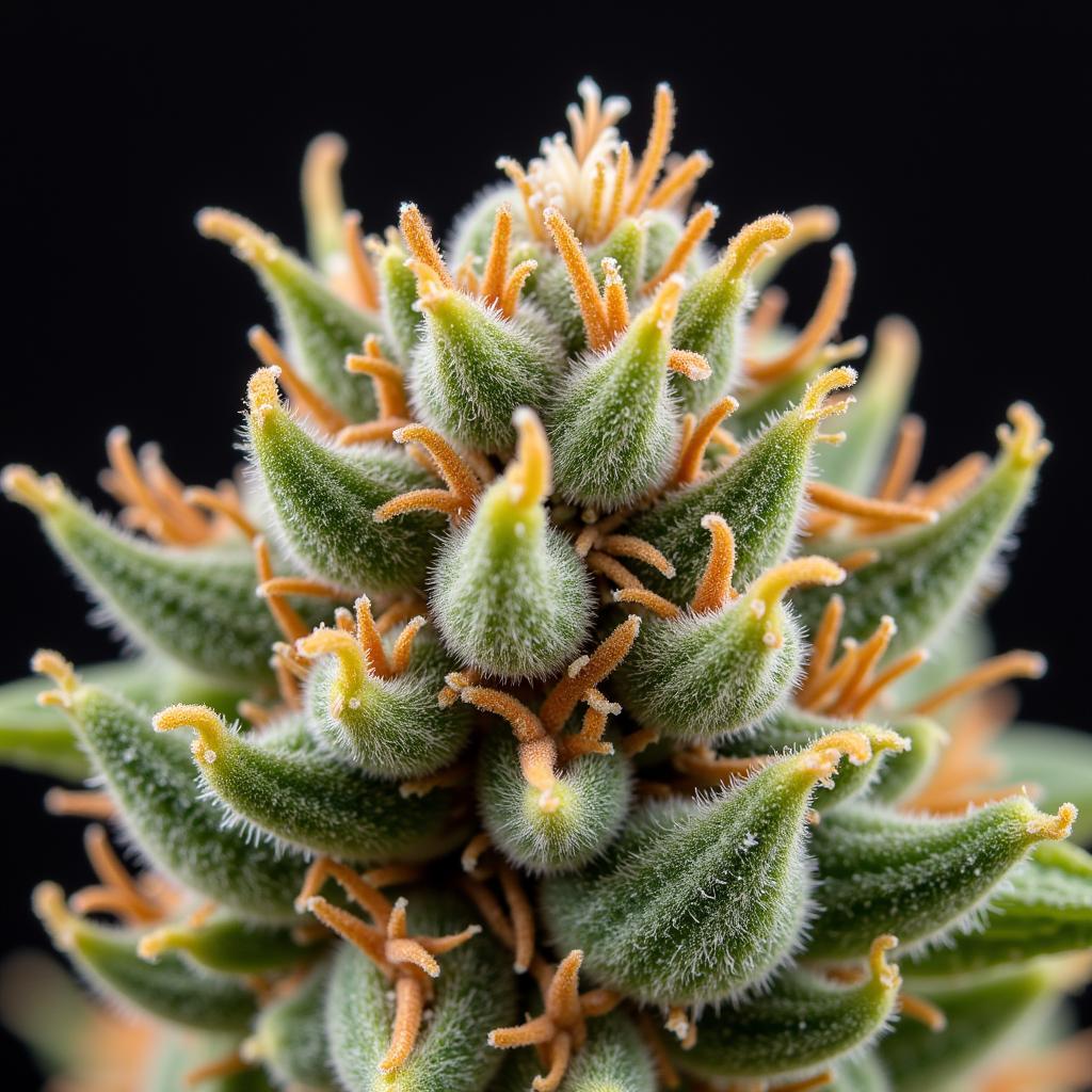 Close-up of Sugar Show strain buds, highlighting their trichomes and structure.