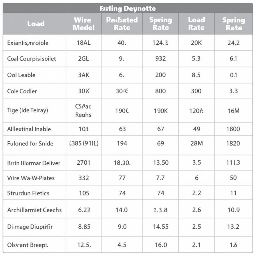 T-1487 Spring Specifications Chart