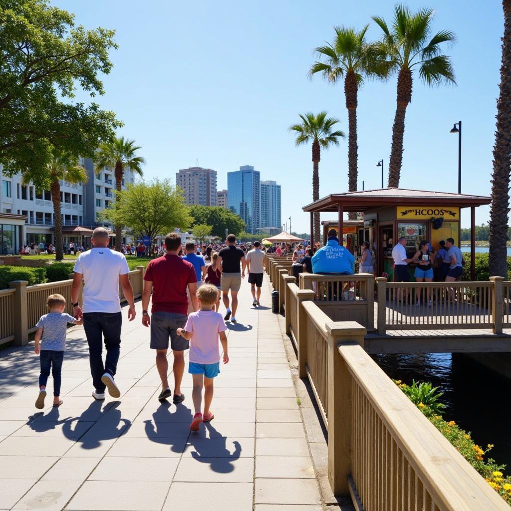 Families enjoying the Tampa Riverwalk during Labor Day Weekend