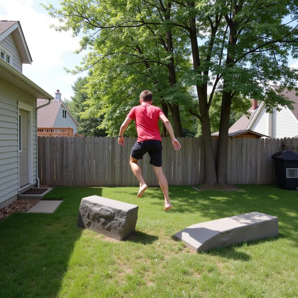 Tanner Walls practicing freerunning in his backyard