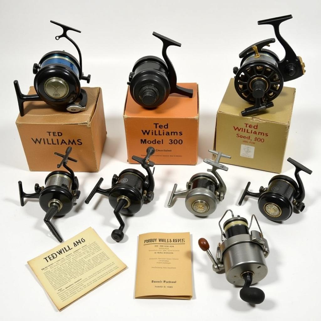 A collection of vintage Ted Williams Model 300 spinning reels