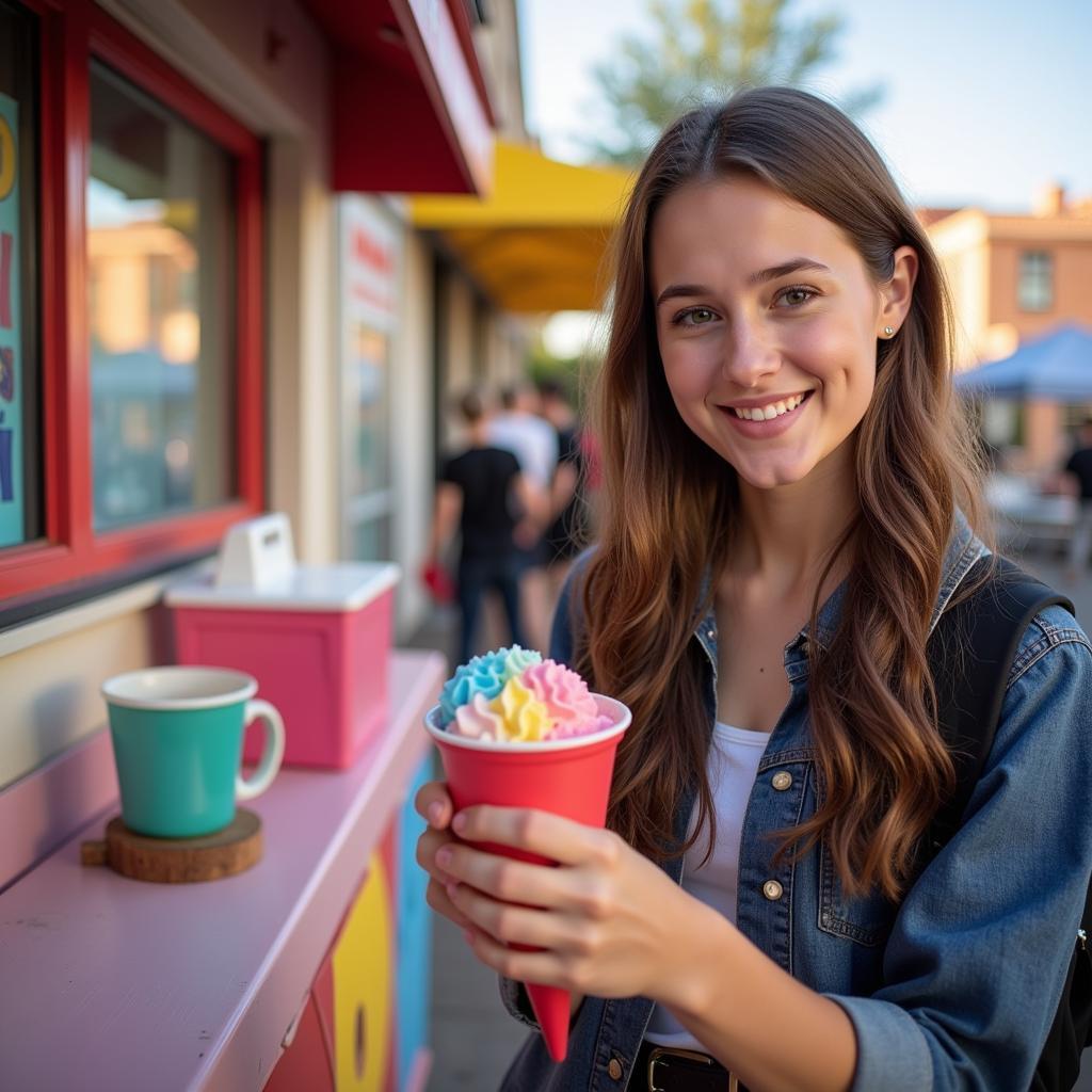 Teenager counting tips earned at their snow cone stand job