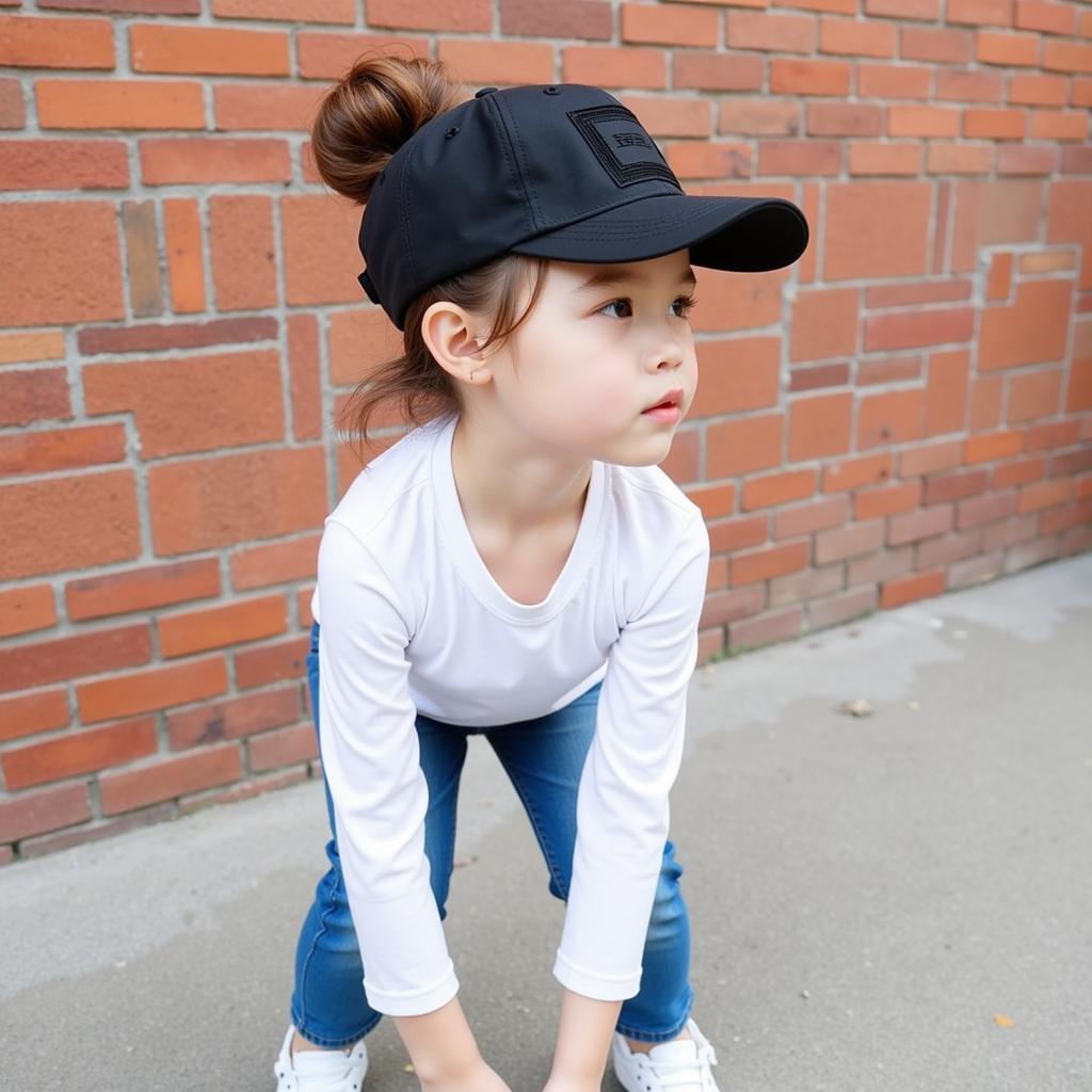 Teenager wearing bun baseball cap with casual outfit