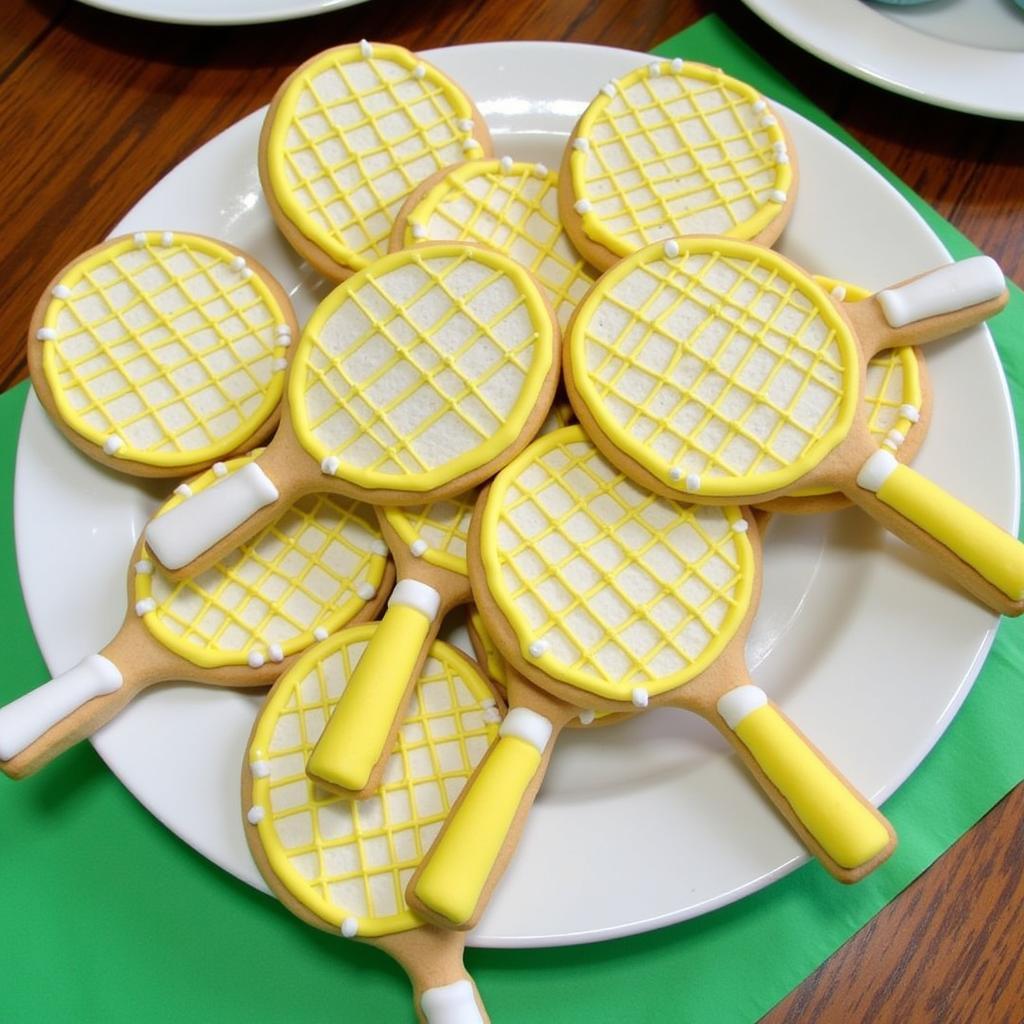 Tennis racket cookies on a serving platter