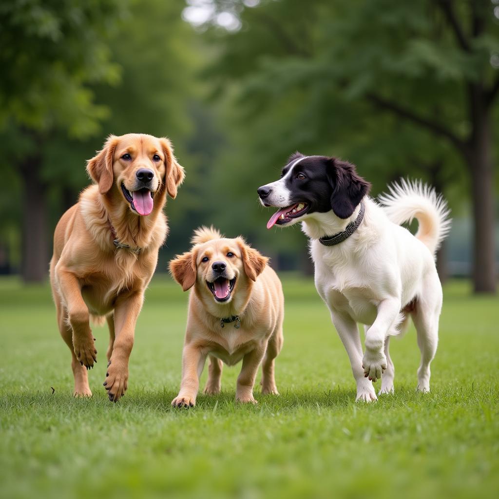 Three Dogs Playing Together in a Park