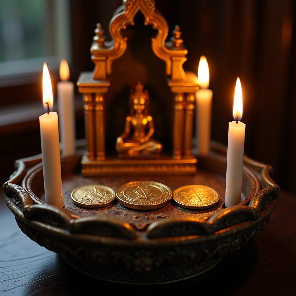 Three Gold Coins on an Altar