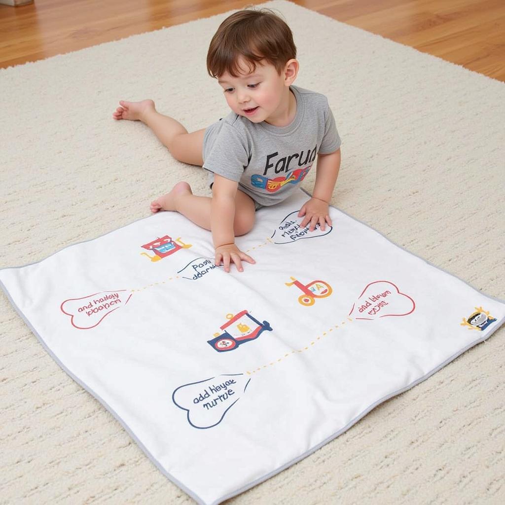 Toddler Playing on a Personalized Milestone Blanket