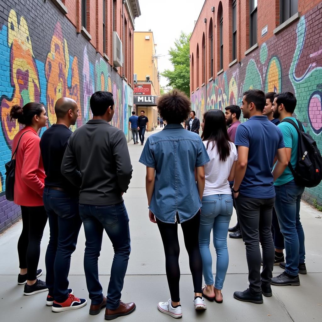 Tonight's Conversation Tour Chicago Participants Exploring Street Art in Pilsen