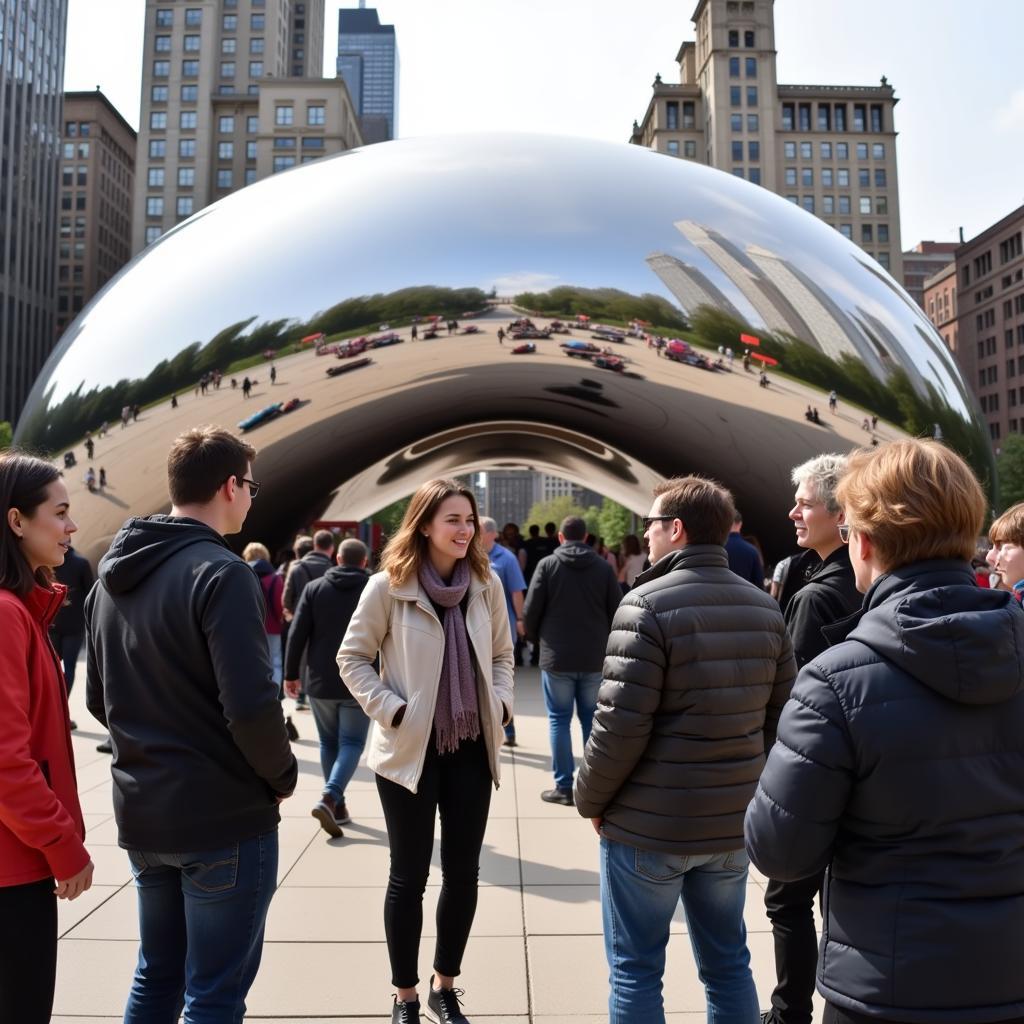 Tonight's Conversation Tour Chicago Participants Discussing Cloud Gate in Millennium Park