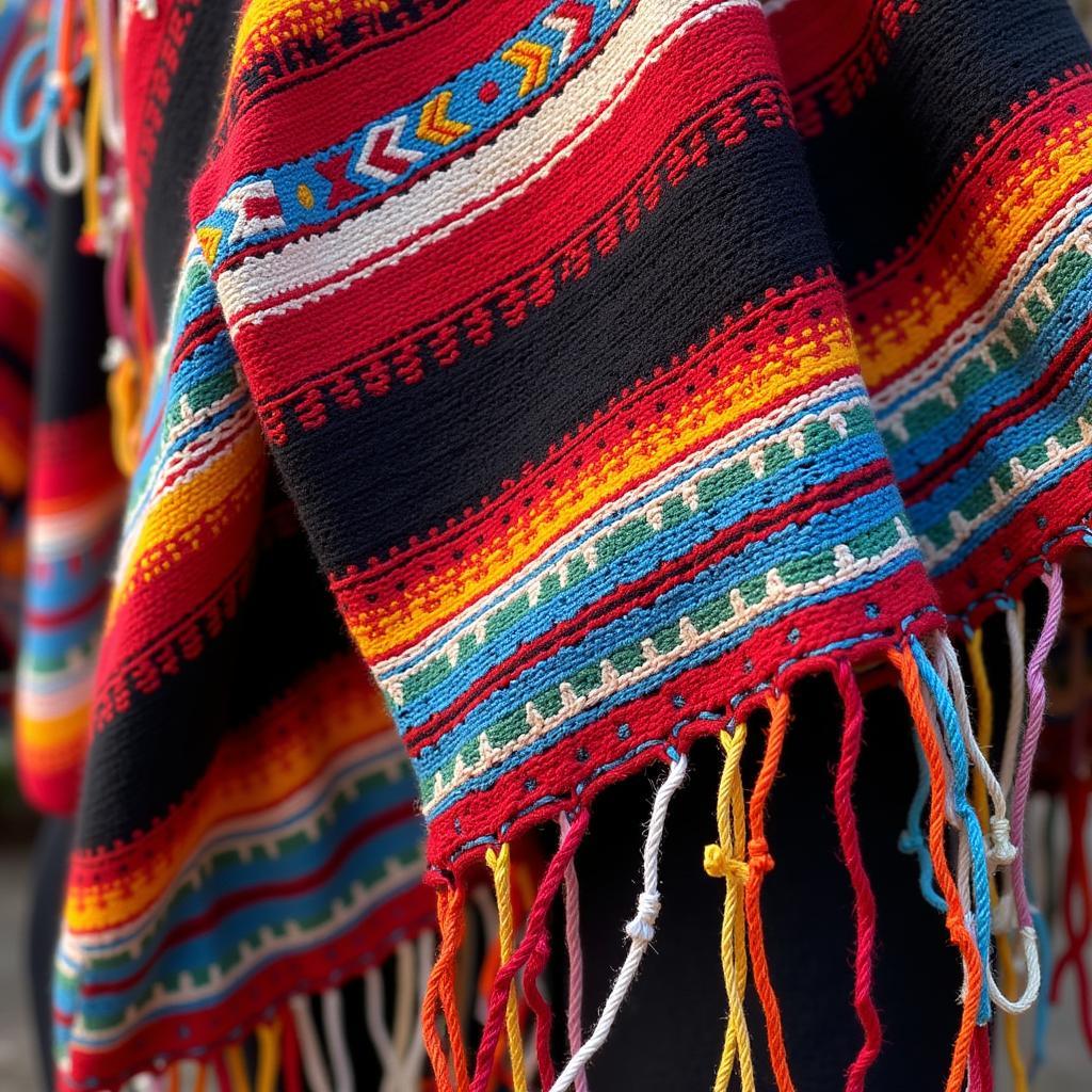 Traditional Mexican Poncho with Intricate Weaving Patterns