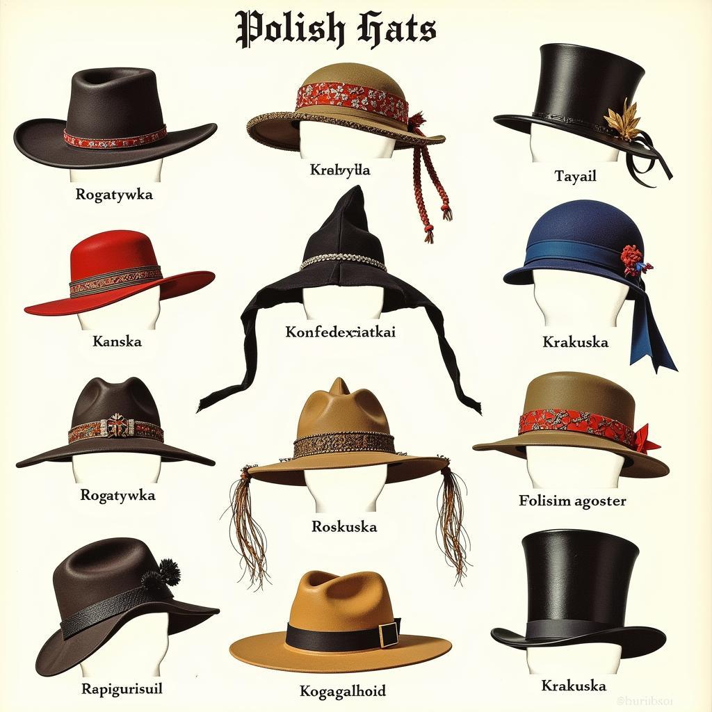 Various Styles of Traditional Polish Hats