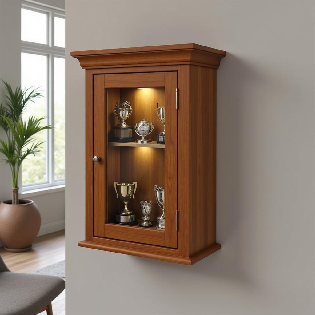 Small Wooden Trophy Case with Glass Door