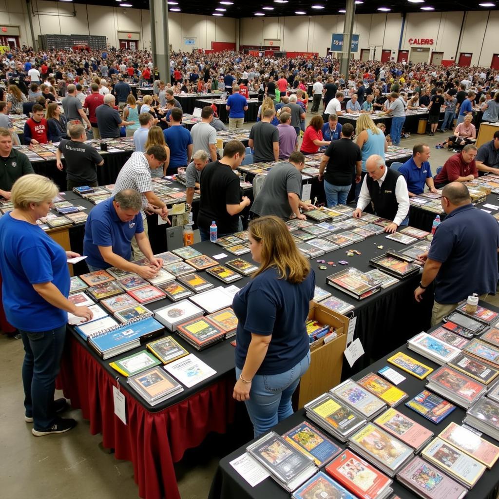 Vendors displaying trading cards at the Troy Card Show