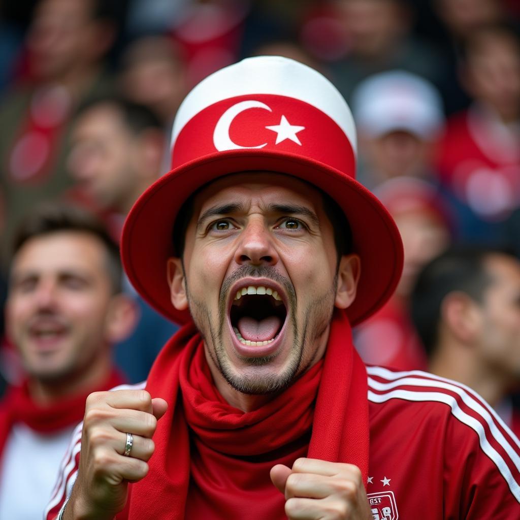 Turkish Football Fan Wearing a Unique Hat