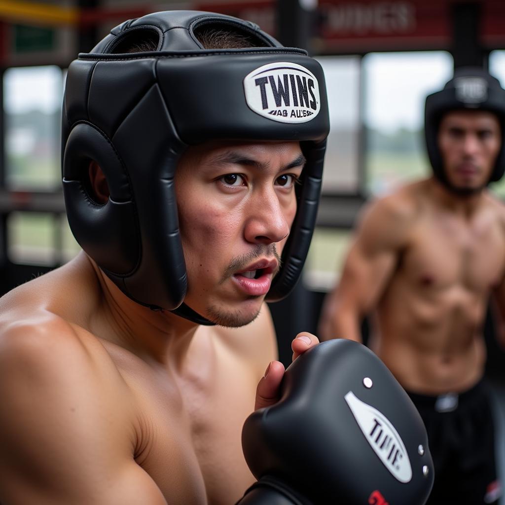 Athlete Wearing Twins Headgear during Training