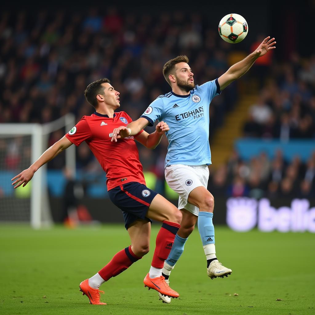 Footballer executing a twisted sky high pass