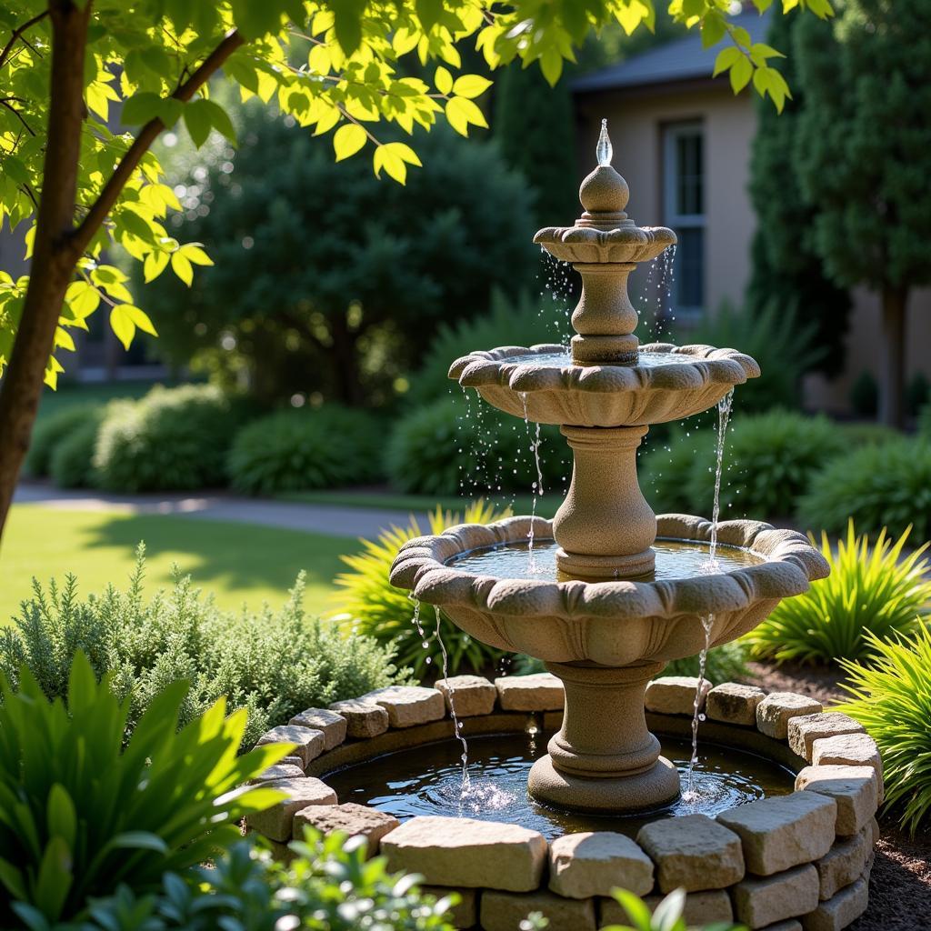 Two Tier Fountain in a Garden Setting