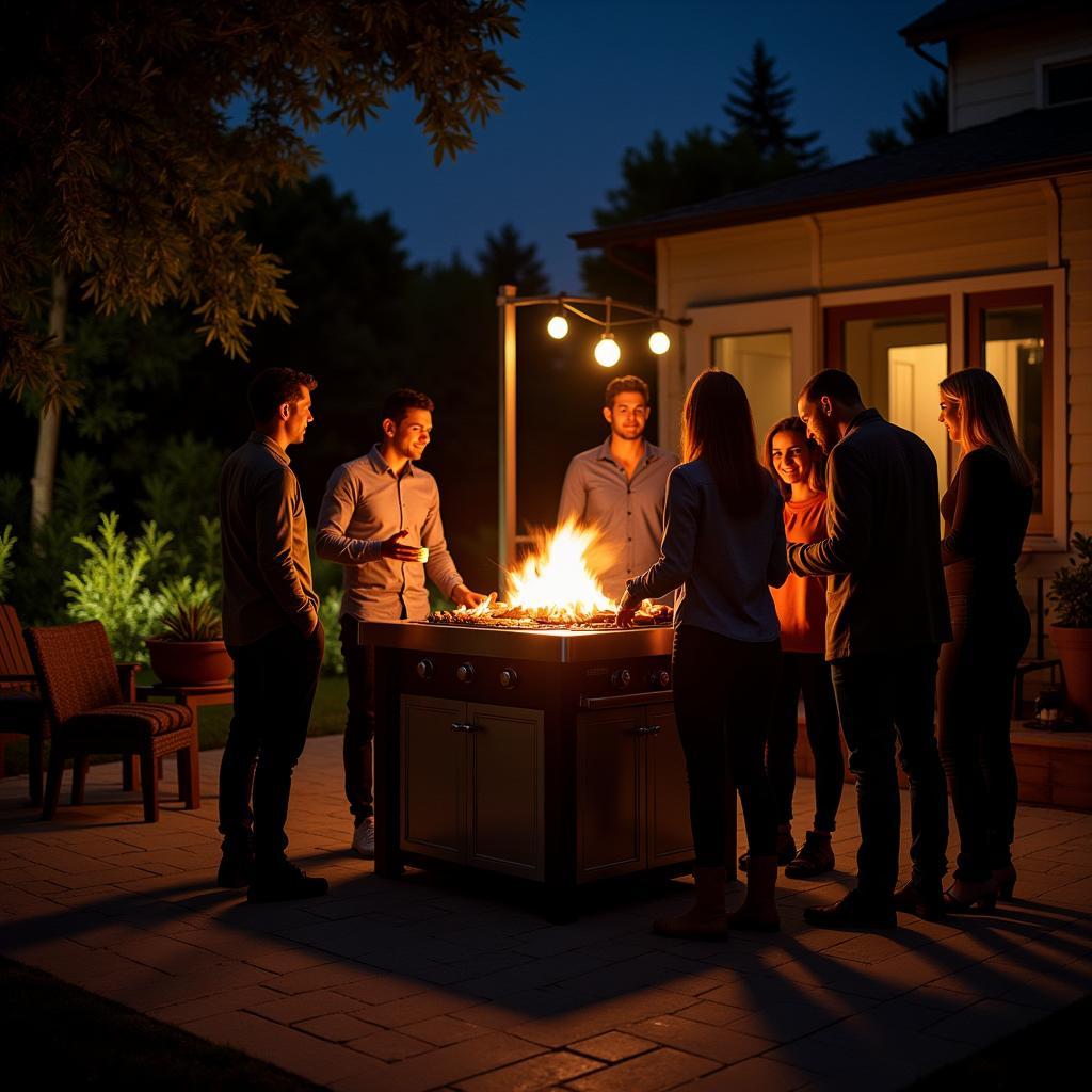 Entertaining Guests with an Urban Island Gas Grill at Night