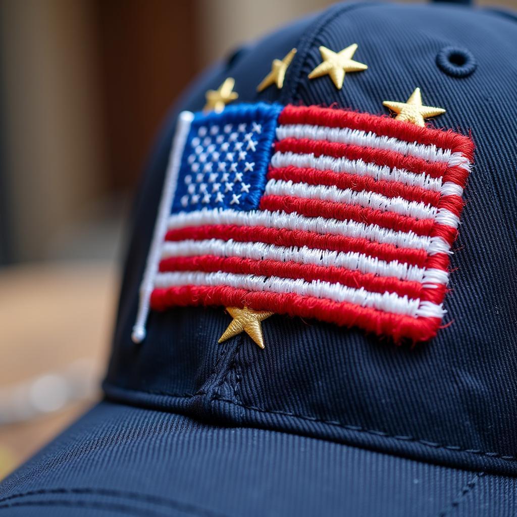 Close-up of a USA flag baseball cap