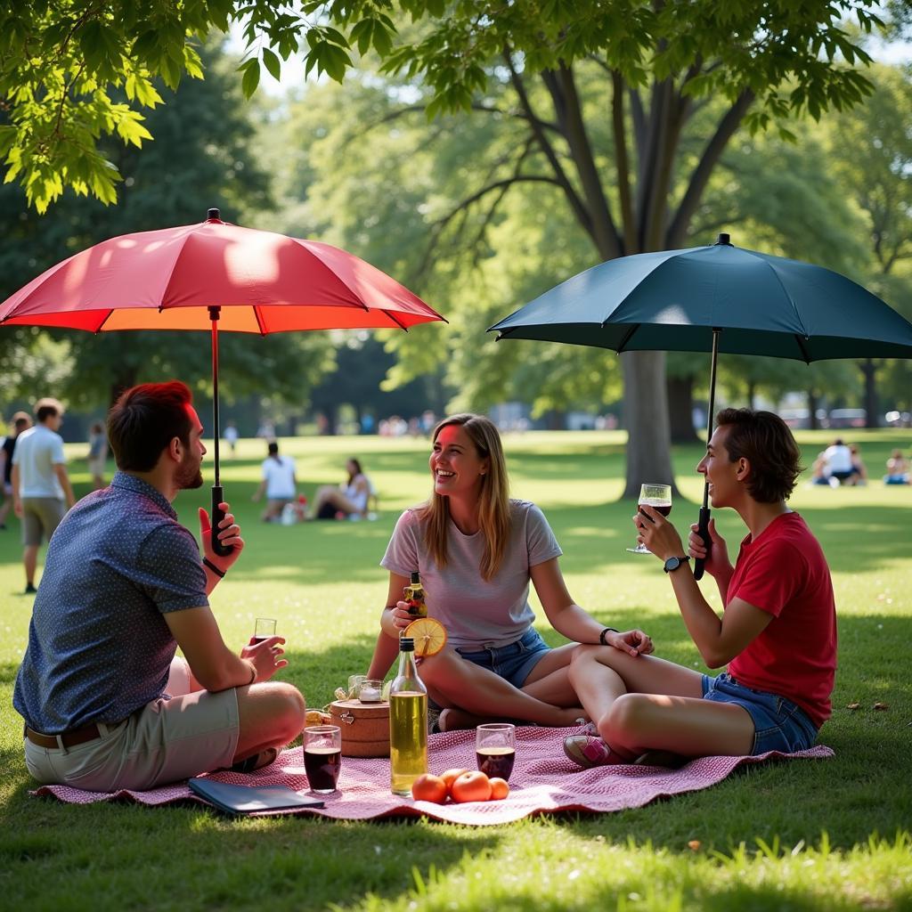 Flask umbrella at a picnic