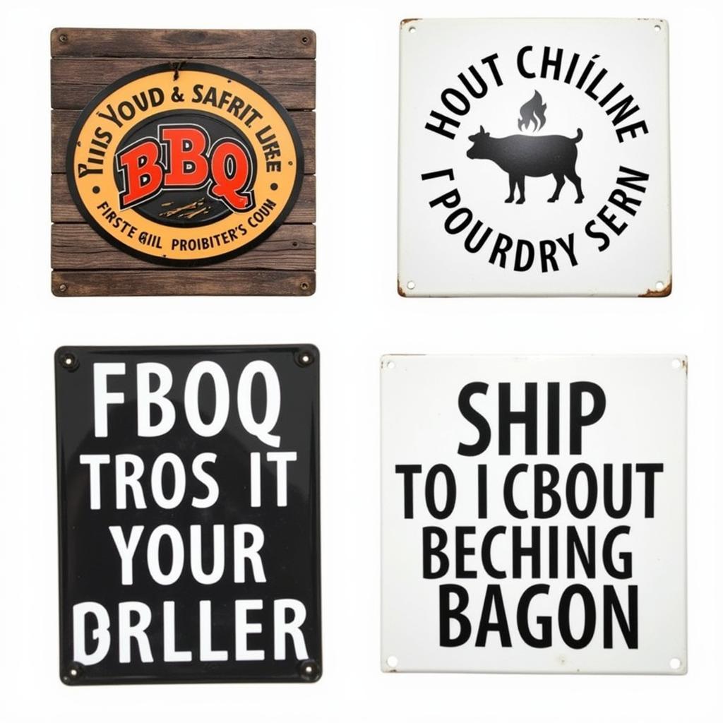 Variety of Metal BBQ Signs in Different Styles: Rustic, Modern, Humorous