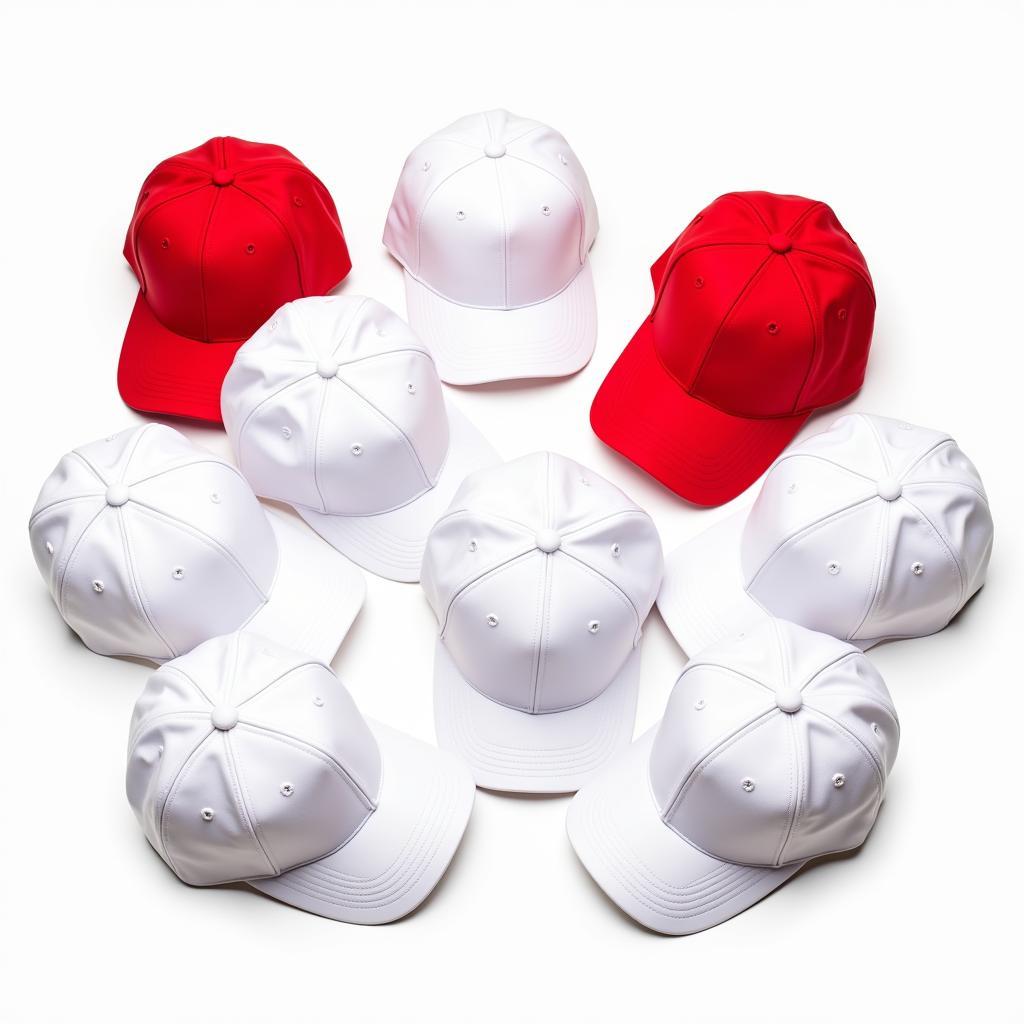 Different Styles of White and Red Baseball Hats