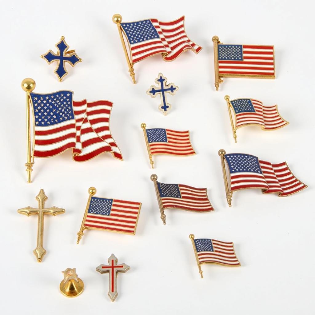 Variety of American Flag Pins with Cross Designs