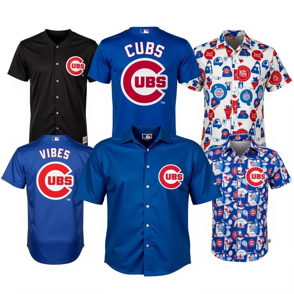 Different types of Cubs shirts on display