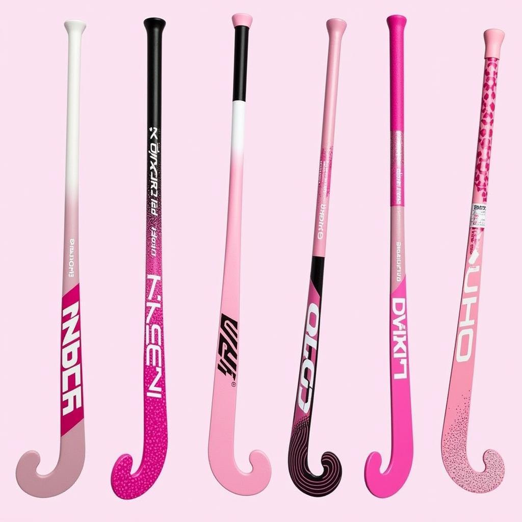 Various Shades of Pink Hockey Sticks Displayed