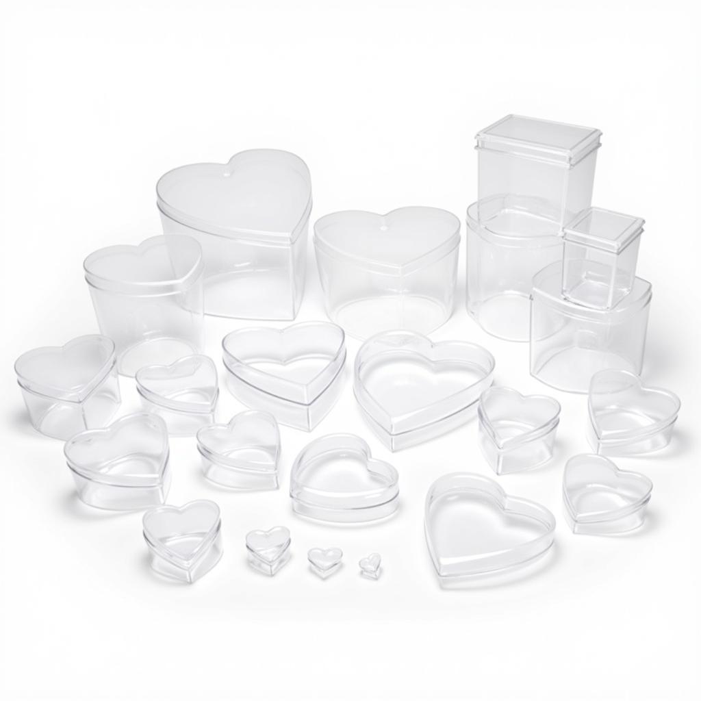 Different sizes of clear heart shaped containers for various uses