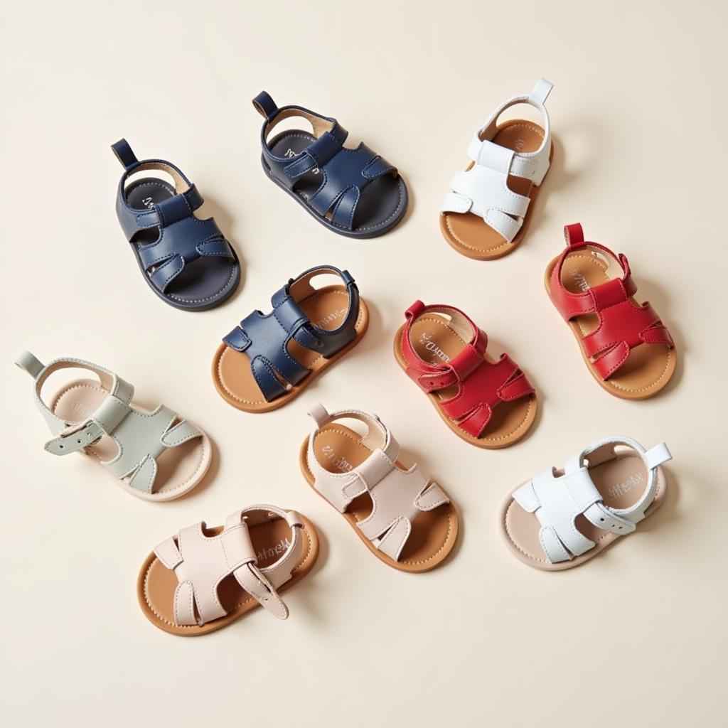 Various styles of infant sun sandals