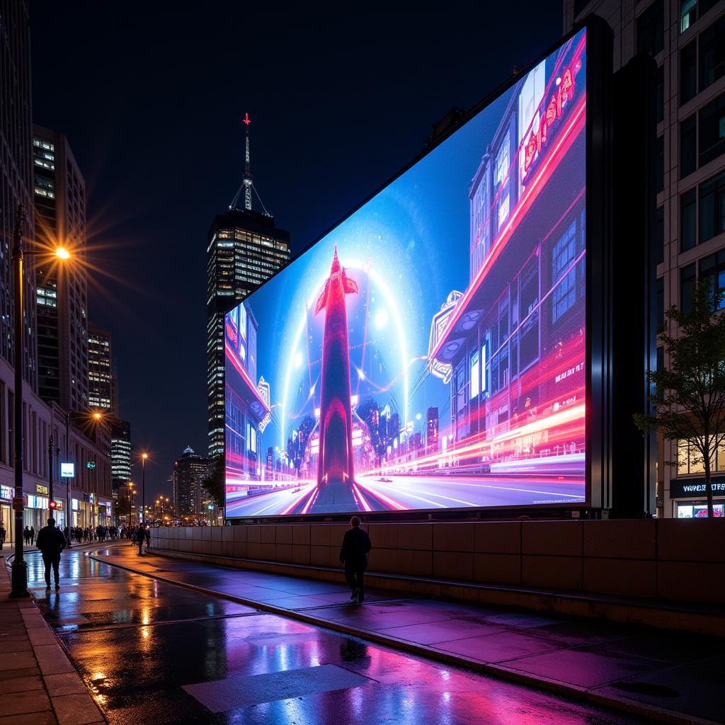 Vermillion interactive billboard lighting up city at night