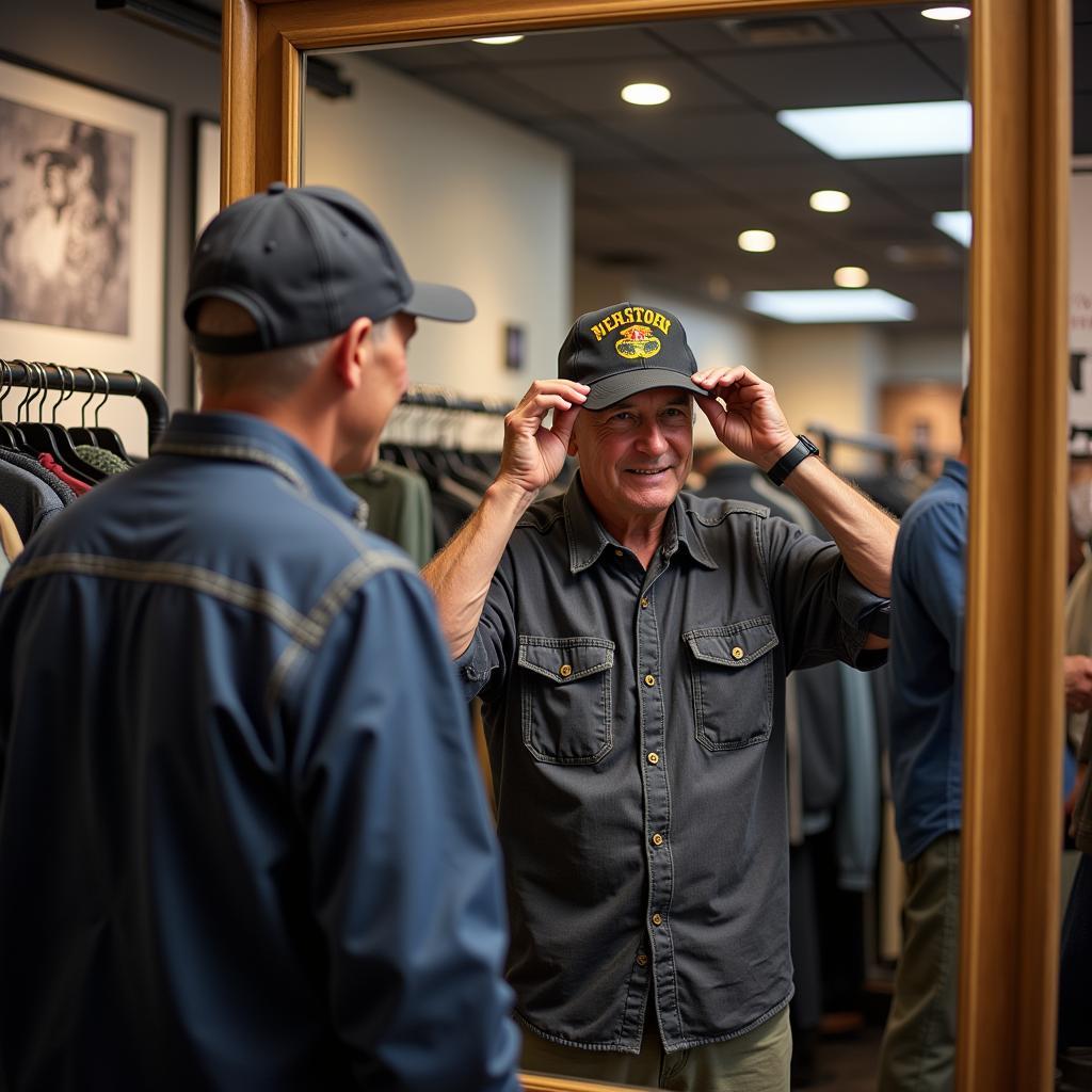 Veteran Trying on a Hat